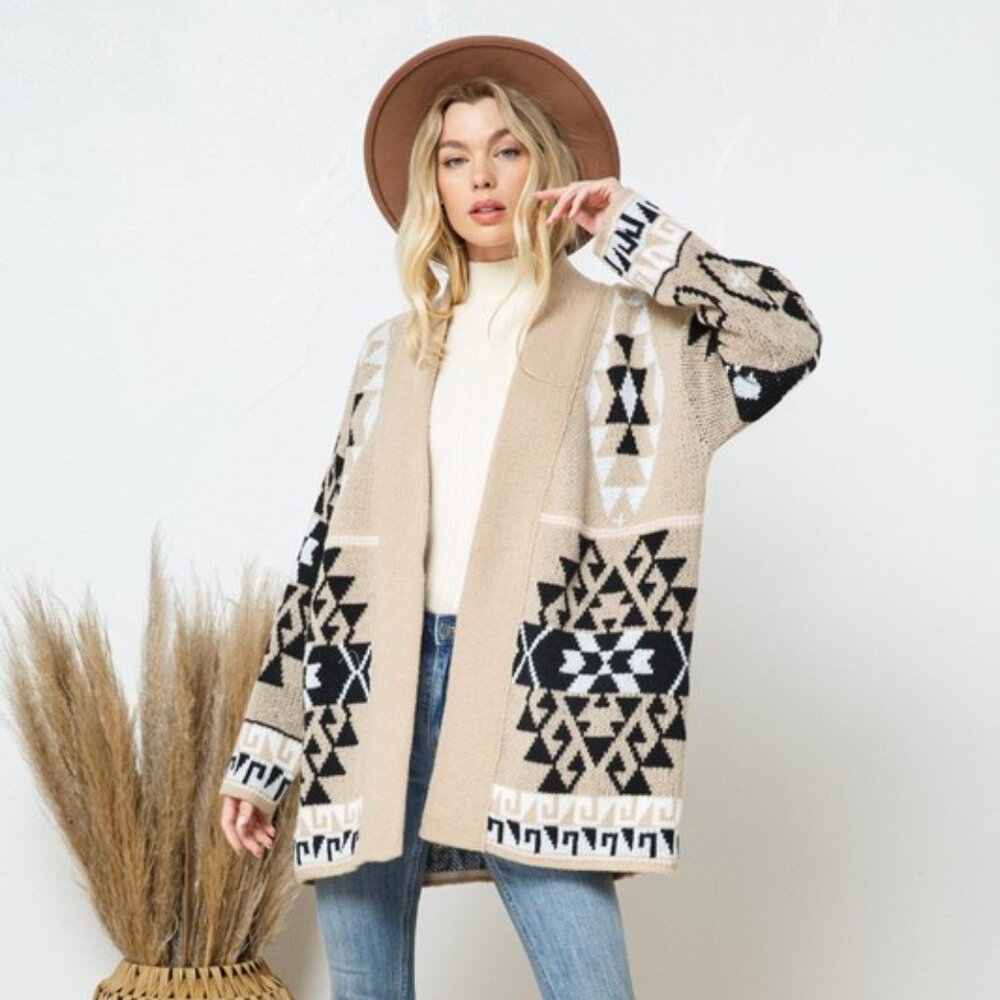 Aztec Print Inspired Boho Sweater Cardigan